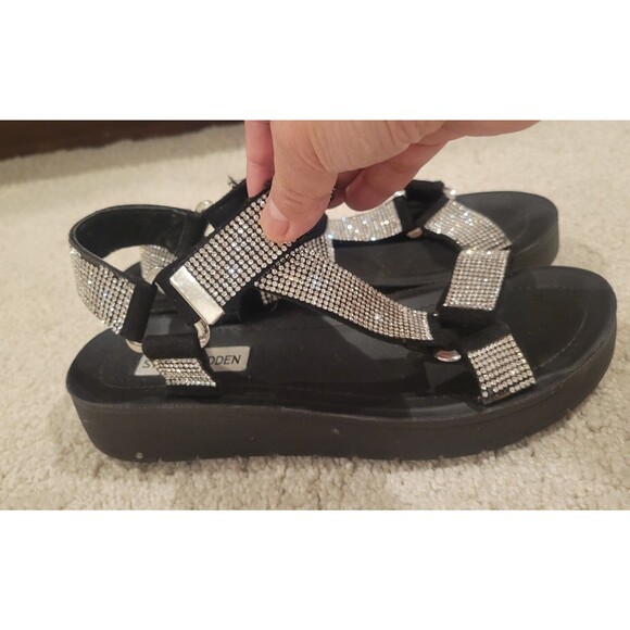Steve Madden NIL Sandals Women shoes Platform Silver Rhinestones Size 6 Hook Eye - Picture 9 of 10